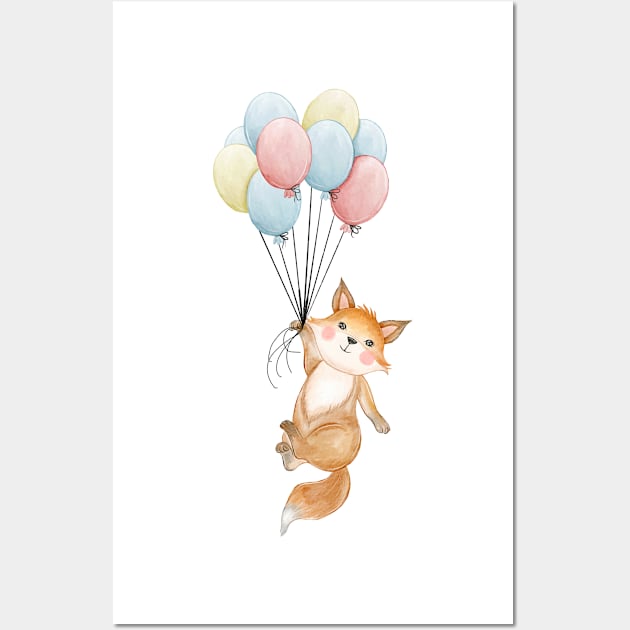 Fox Balloon Flying Wall Art by Mako Design 